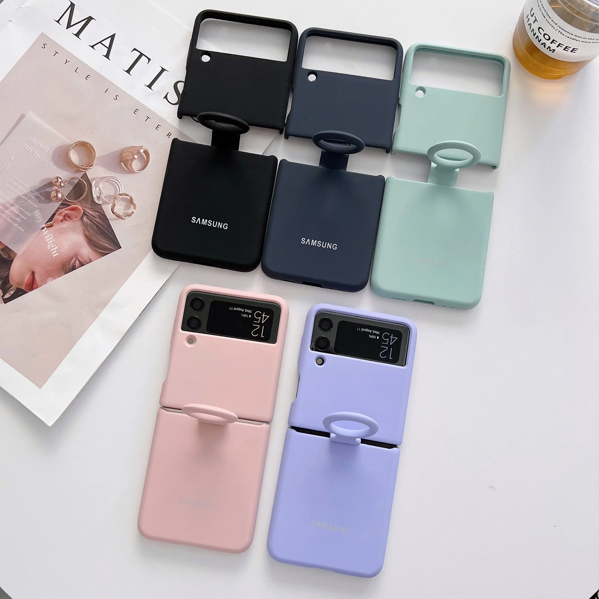 

Складной чехол для телефона Samsung Z Flip 3, Ультратонкий чехол-книжка из жидкого силикона с кольцом типа Galaxy, противоударный чехол Z Flip3