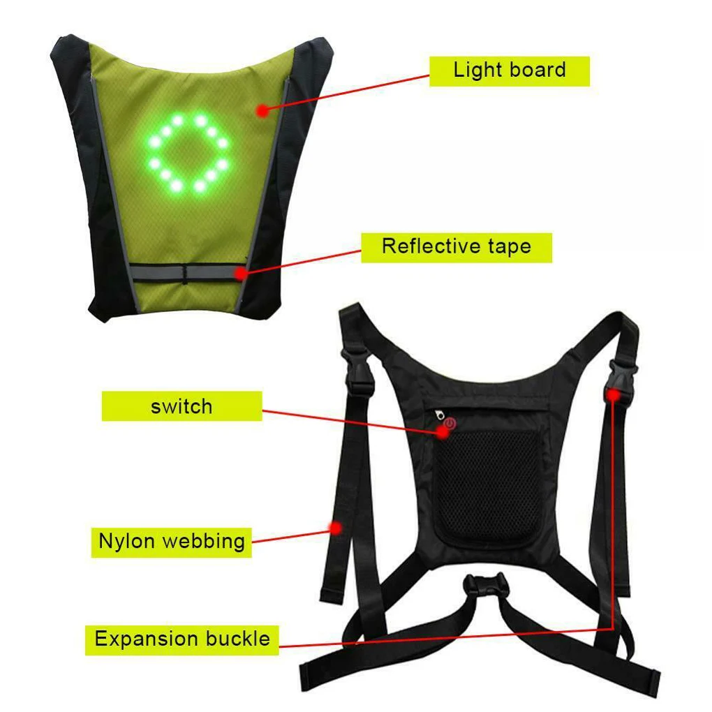 

Cycling LED Signal Vest Bike Safety Wireless Turn Signal Light Riding Running Lighting Vest Safety Reflective Warning Vests
