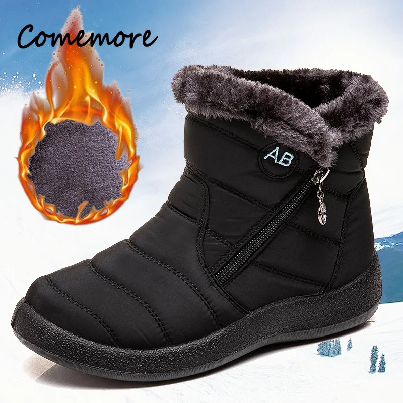 

Comemore Women's Short Ankle Boot Women Winter Fur Warm Snow Boots Comfortable Casual Shoes Plus Size 42 43 Ladies Short Booties