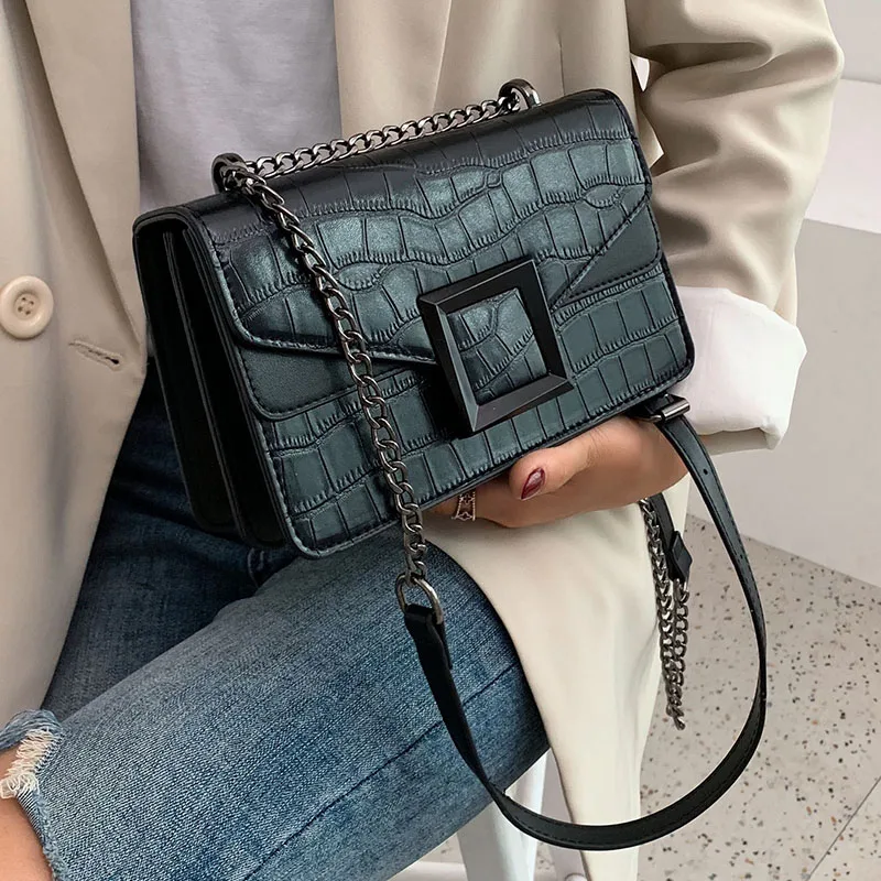 

Stone Pattern PU Leather Crossbody Bags for Women 2022 Hit Small Shoulder Simple Bag Female Luxury Chain Handbags and Purses