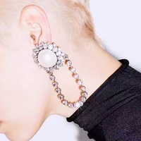 korean pop shiny rhinestone chain imitation pearl pendant earrings for women fashion metal white crystal wedding accessories