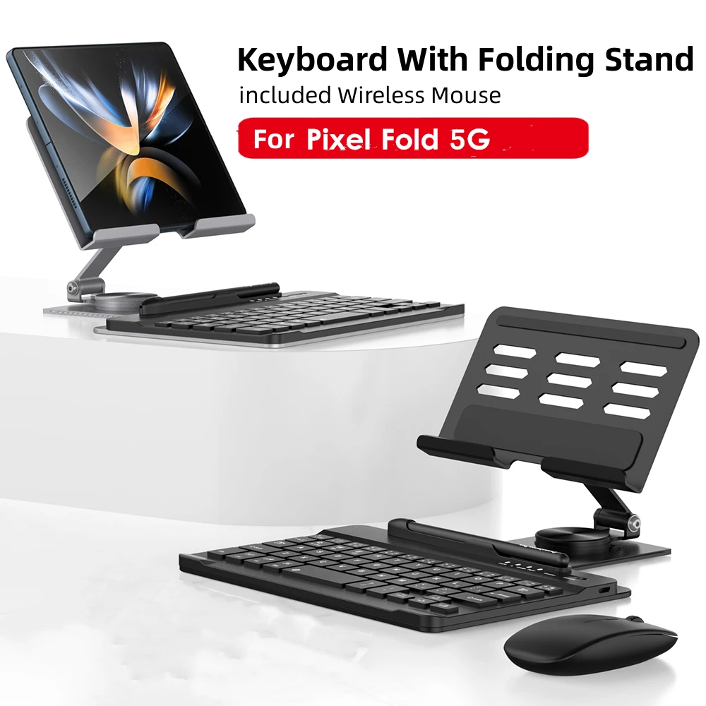 For Google Pixel Fold Wireless Keyborad and Folding Flip Stand,360 Rotating Stand with Keyboard and Mouse Pen
