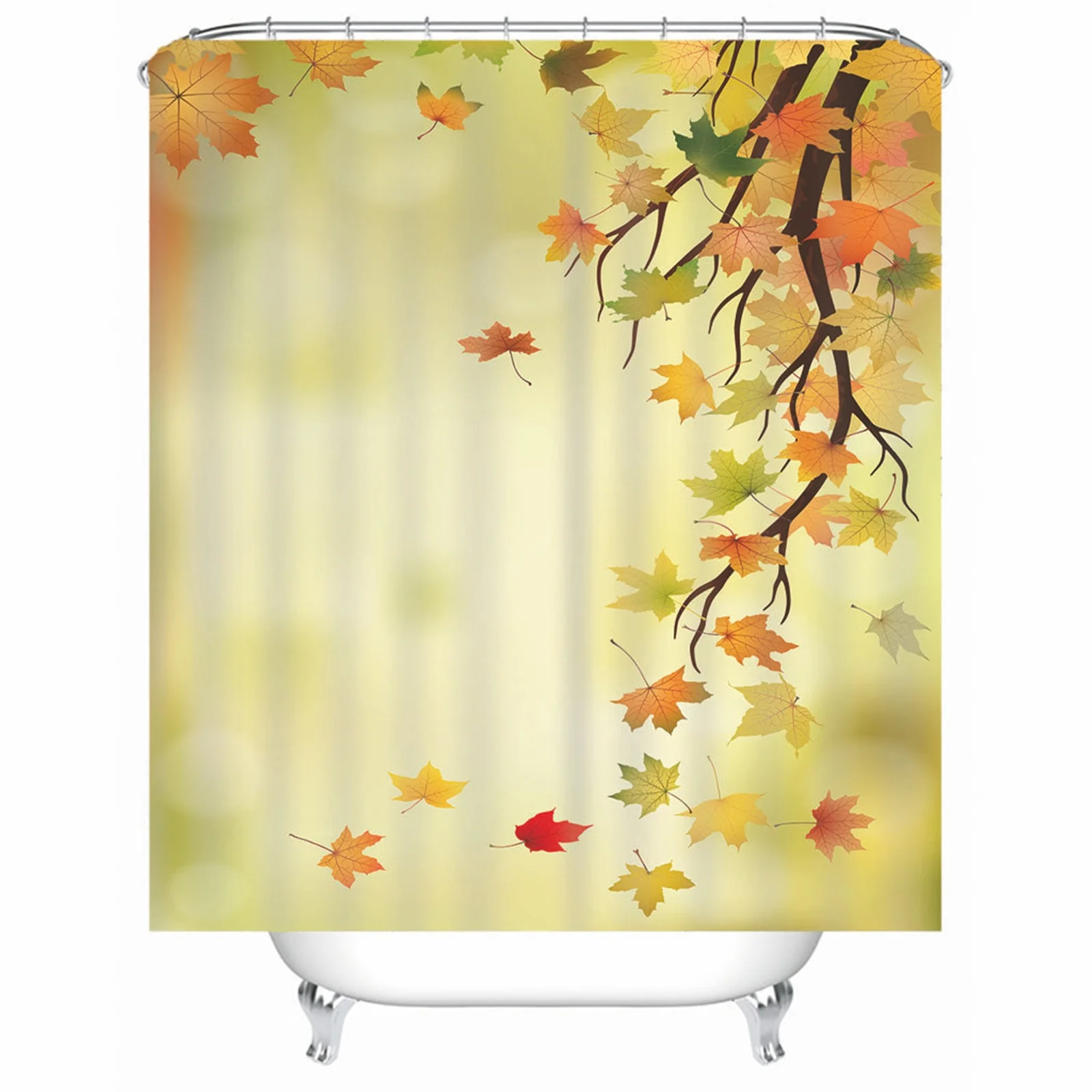 

Shower Curtain Quote Polyester Maple Leaf Yellow Mold & Mildew Resistant Waterproofwith Rustproof Grommets Hooks
