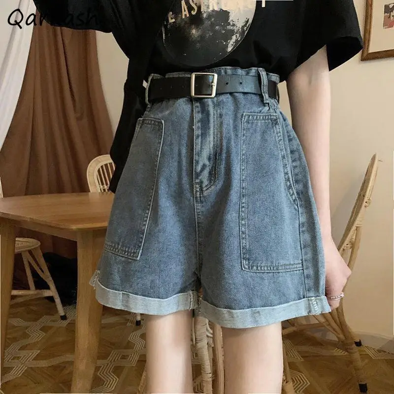 

Denim Shorts Women Cuffs Vintage High Waist Summer Cool Streetwear Casual Loose Preppy Young Chic Korean Style Female Ins Design