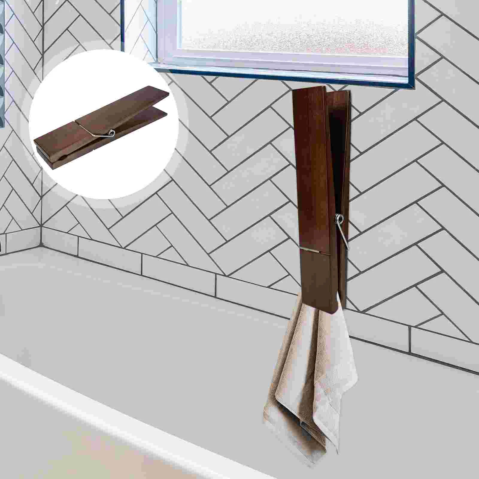 

Towel Clothespin Holder Wooden Clothesrack Giant Black Matte Bar Large Bathroom Racks Clothespins Farmhouse Rustic Adhesive Wall