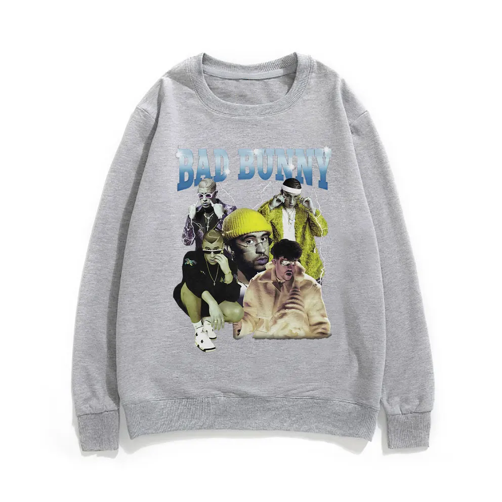 Awesome Bad Bunny Printed Sweatshirt Long Sleeve Crew Neck Men Women Harajuku Brand Design Streetwear Mens Vintage Sweatshirts