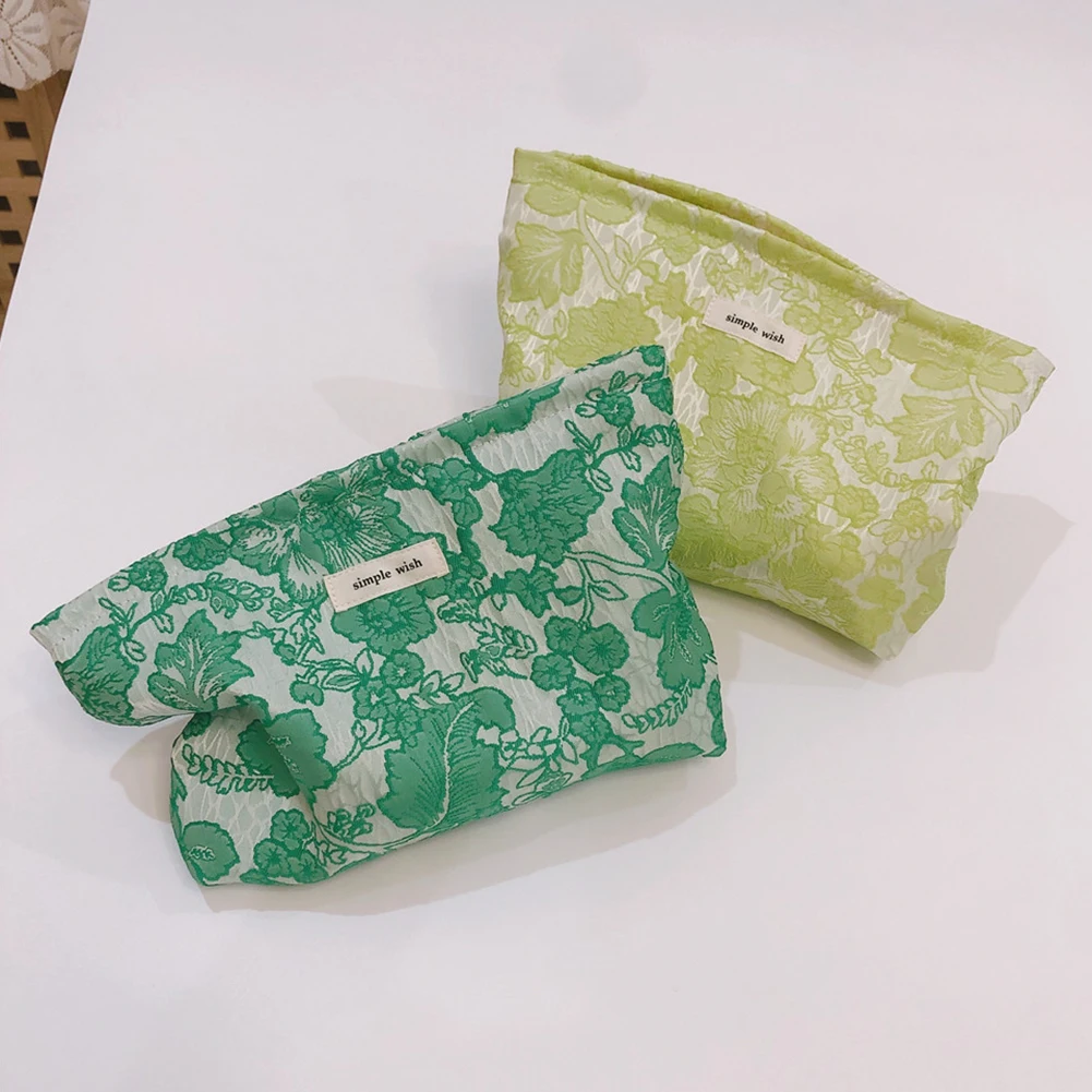 

Women Makeup Bag Green Jacquard Organizer Clutch Bags Portable Multi-function Casual Simple Exquisite for Weekend Vacation