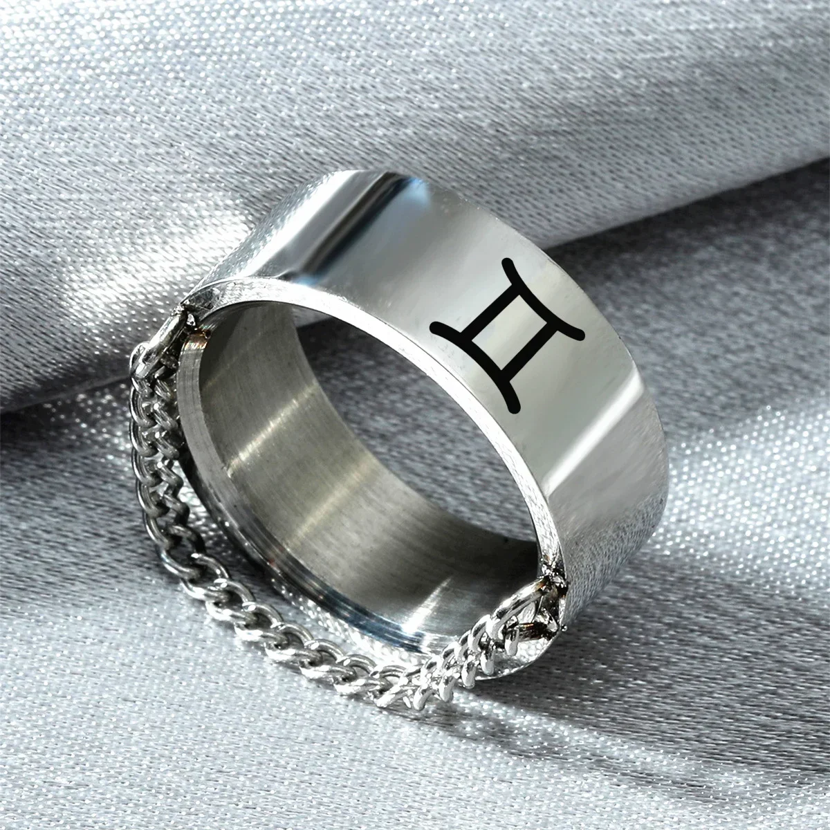 12 Constellation Ring 8mm Pisces Libra Sagittarius Fashion Simple Accessories Men Stainless Steel Sliver Jewelry