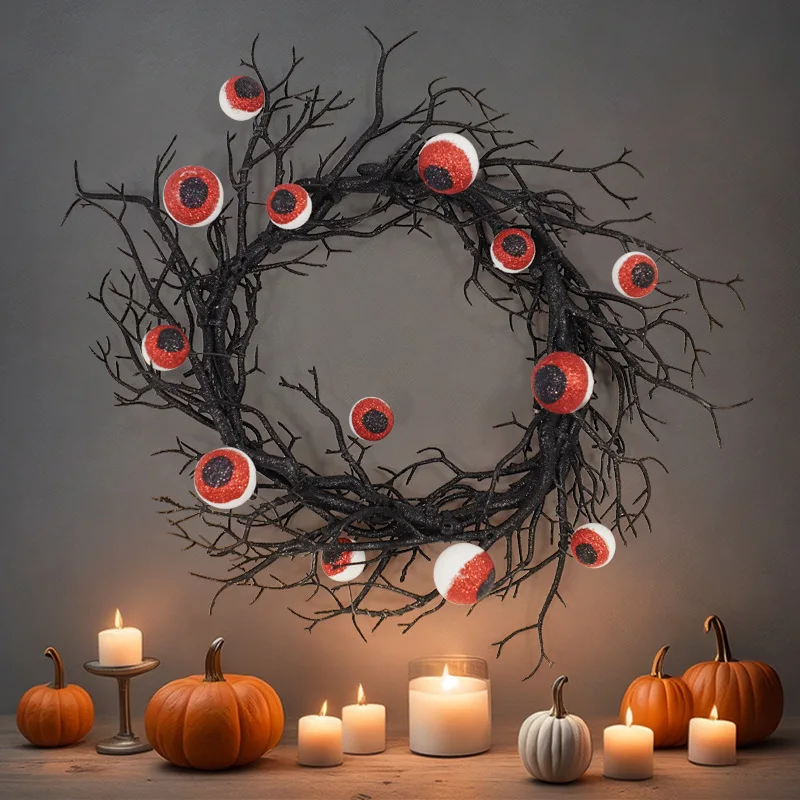 

Halloween Simulation Eyeball Wreath Withered Branch Wreath Ghost Festival Terrifying Atmosphere Pendant Party Decoration Props