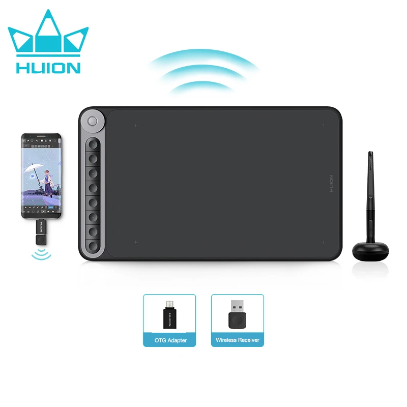 Графический планшет HUION Q620M, беспроводной графический планшет для рисования, USB, 2,4 ГГц, 10,5*6,56 дюймов, с циферблатом, цифровая ручка для ПК, MacOS, Window, телефона на Android