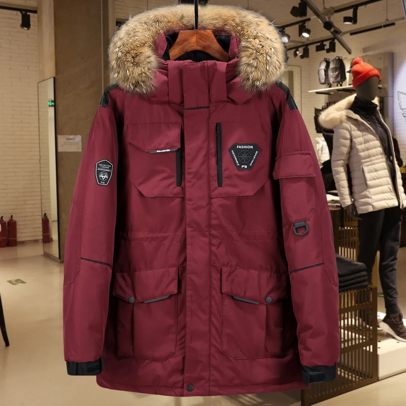 

Thicken Men's Down Jacket with Big Real Fur Collar Warm Parka -30 Degrees Men Casual Waterproof Down Winter Coat Size 3XL