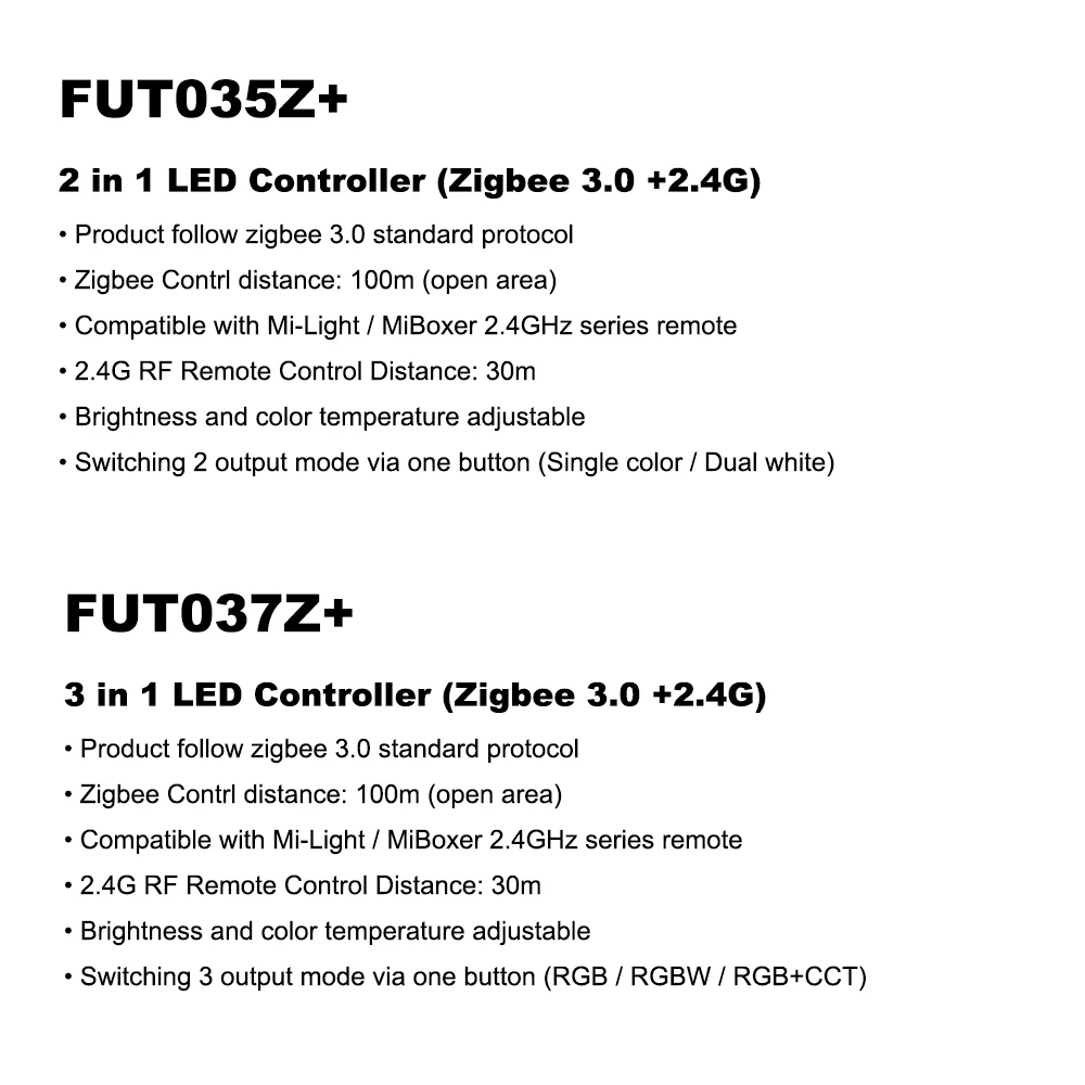 Контроллер Miboxer Zigbee3.0 Rgbw Cct Dc12-24v Fut035z 2-в-1 Fut037z 3-в-1 Smart Dual White Одноцветное Управление