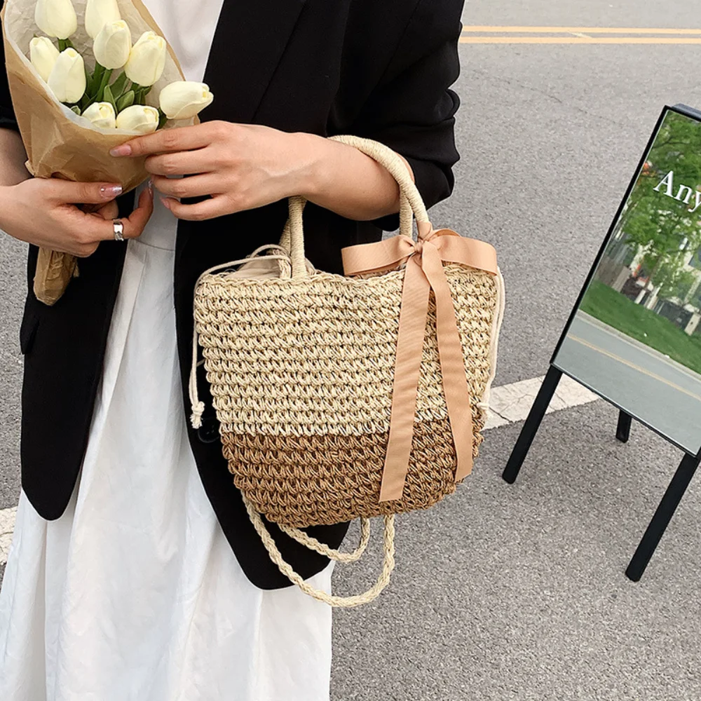 Boho Straw Woven Crossbody Tote Bags Women Fashion Vintage Shoulder Bag Female Casual Versatile Summer Beach Vacation Handbags