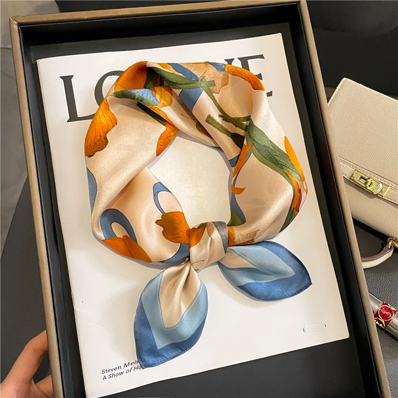 

Роскошный брендовый квадратный шарф из 100% натурального шелка с лентой для волос, женские маленькие платочки, дизайнерский шейный платок с повязкой на голову, Женская бандана 2022