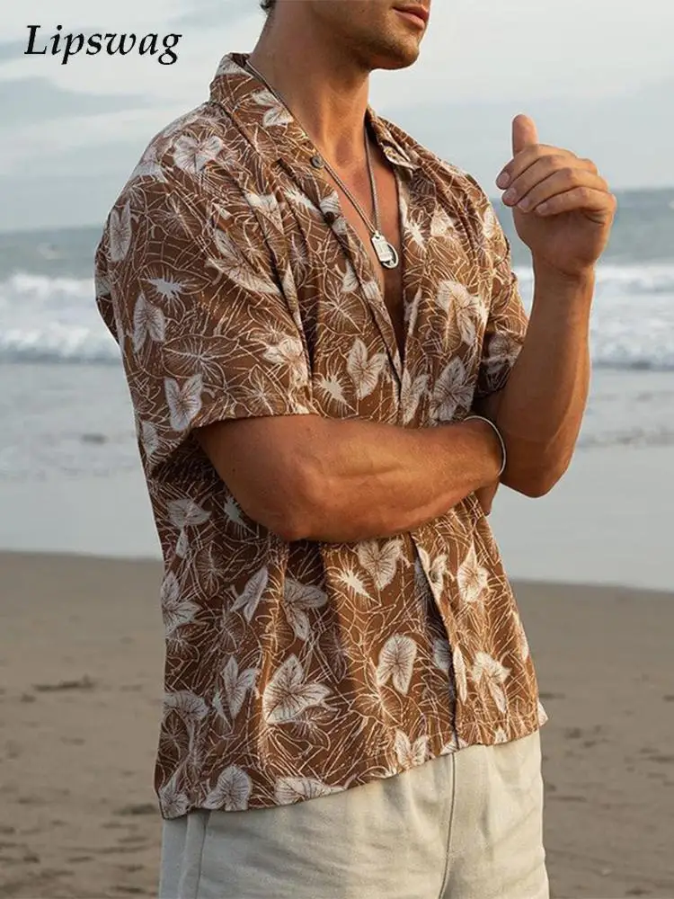 

Summer Fashion Pattern Printing Shirts Men Holiday Beach Cardigan Tops For Mens Clothes Casual Short Sleeve Buttoned Lapel Shirt