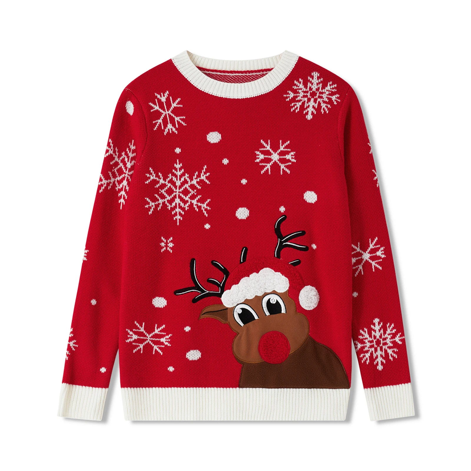 

HEZIOWYUN Adults Unisex Christmas Sweater Snowflake Elk Print Crew Neck Long Sleeve Knitwear Winter Outfit for Women Men