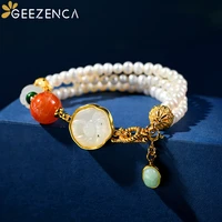 geezenca natural freshwater pearl agate jade beaded bracelet for women vintage luxury handmade stacked bracelets female gift