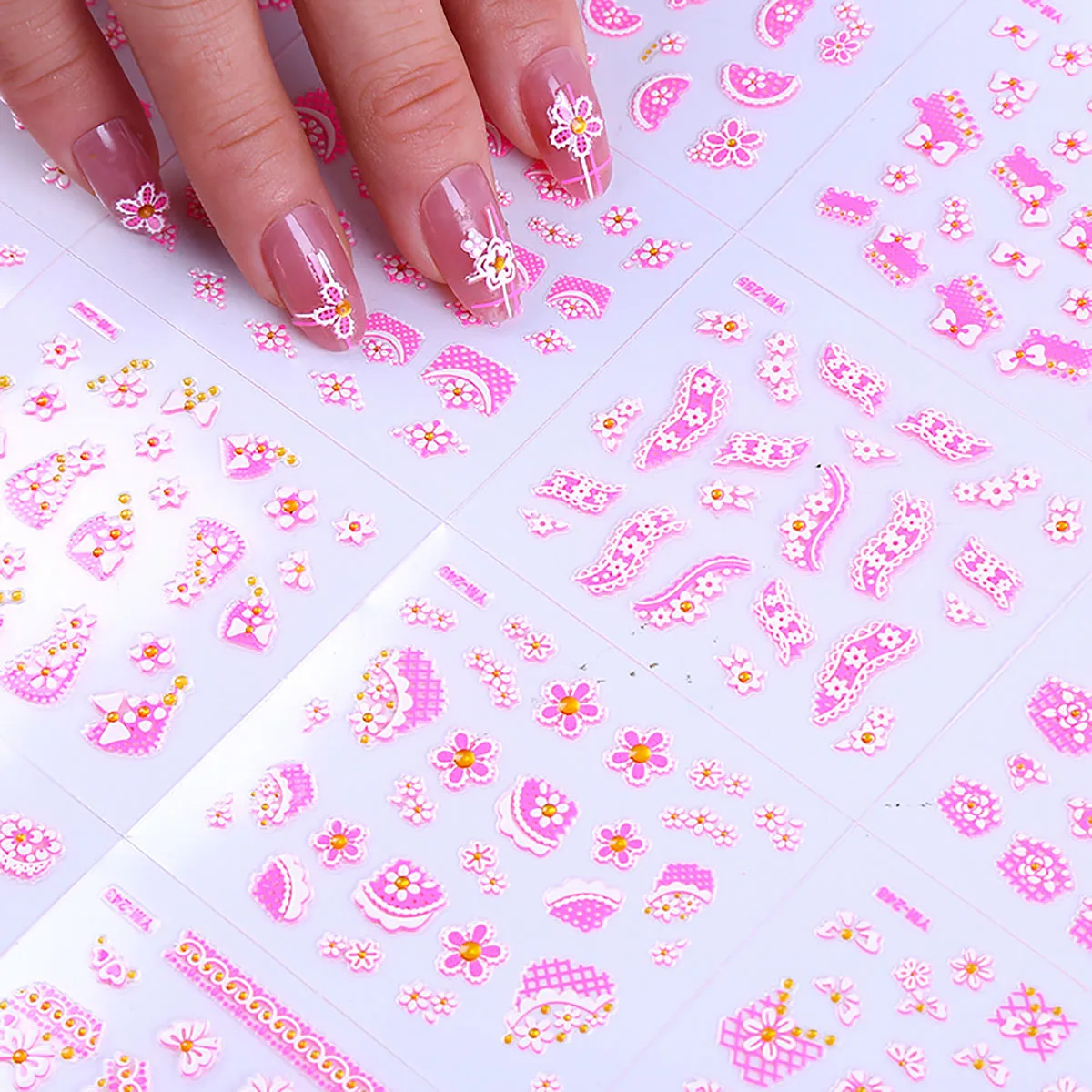 

30Pcs Pink Flower Lattice Heart Fashion Nail Sticker Art Decoration Finger Japanese Lovely Aesthetics Self-Adhesive Waterproof