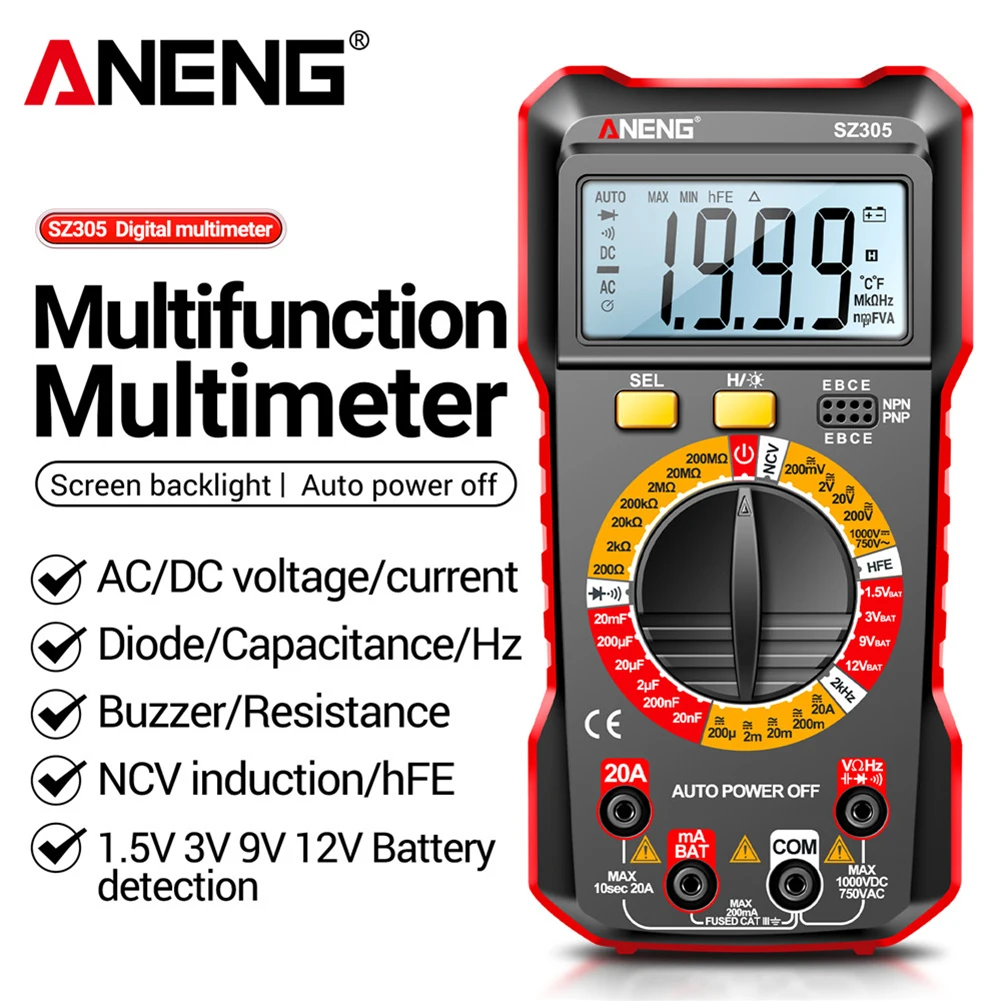 

Digital Multimeter 1999 Counts Intelligent Multimeter Auto-Ranging Votage Current Ohm Test Tool Multifunctional Electrical Tools
