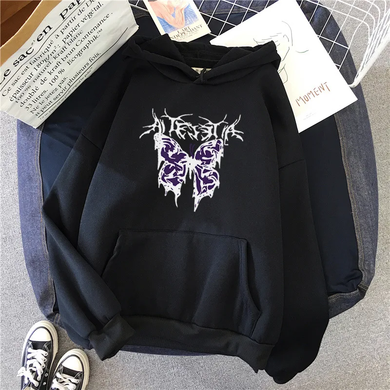 

Fashion 2022 Men Hoodies Gothic Butterfly Print Unisex Hooded Sweatshirt Winter Pullovers Streetwear Hoodie Y2k Clorhes Tops