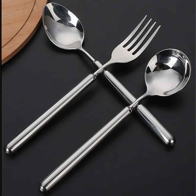 

Round Handle Sliver Cutlery Set Thickened 304 Stainless Steel Fork Spoon Dinnerware Tableware Sets Kitchen Utensils