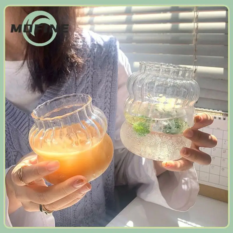 

Single Layer Household Ribbed Glass Ins Wind High Borosilicate Glass Cup Cup Pink Juice Cup Juice Cup Cute Fat Cup Water Cup