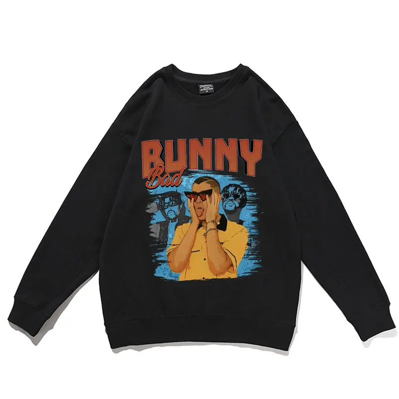 

Hip Hop Rapper Bad Bunny Print Sweatshirt Mens Women Fashion Oversized Brand Pullovers Male Plus Size Pullover Loose Streetwear