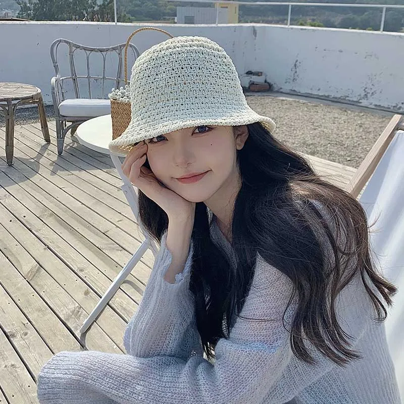 

Summer Breathable Dome Fashion Knitted Fisherman Caps All-match Japanese Bucket Hats Sunscreen Sun Hat Women Gorros Mujer