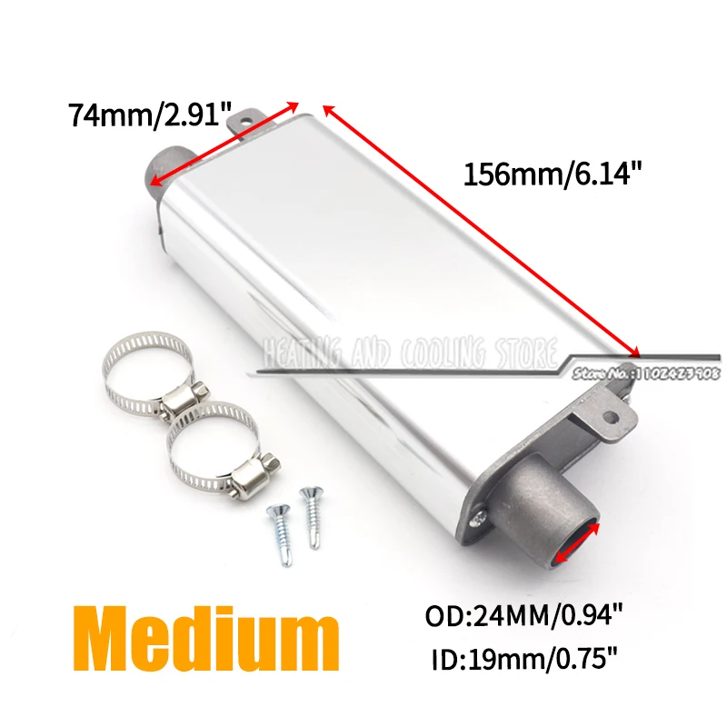 

Глушитель 24 мм, глушитель, воздушный дизельный парковочный отопитель, выхлопная труба из алюминиевого сплава, маленький и средний размер для автомобиля, грузовика, кемпера, фургона