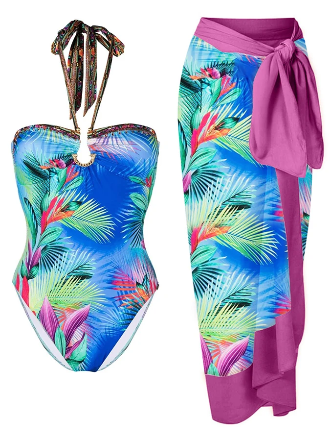 

Halter Print Fashion One Piece Swimsuit 2022 Beachwear Elegant Sexy Backless Elegant Chic Poolwear Fashion Women's Wear