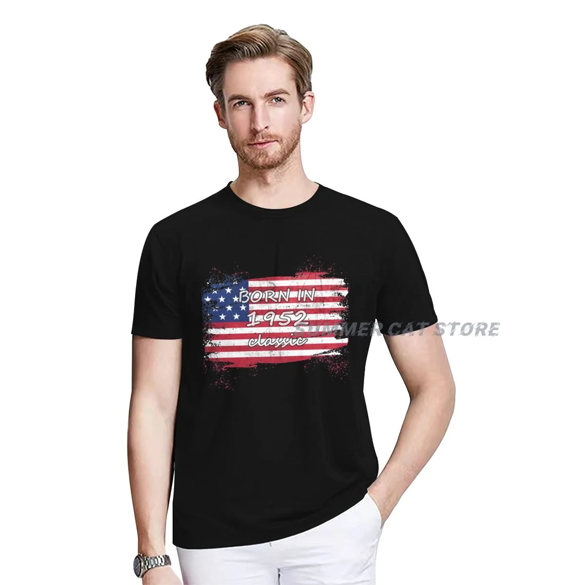 

70th Birthday Gifts Born In 1952 Classic Vintage American Flag Design T-Shirt