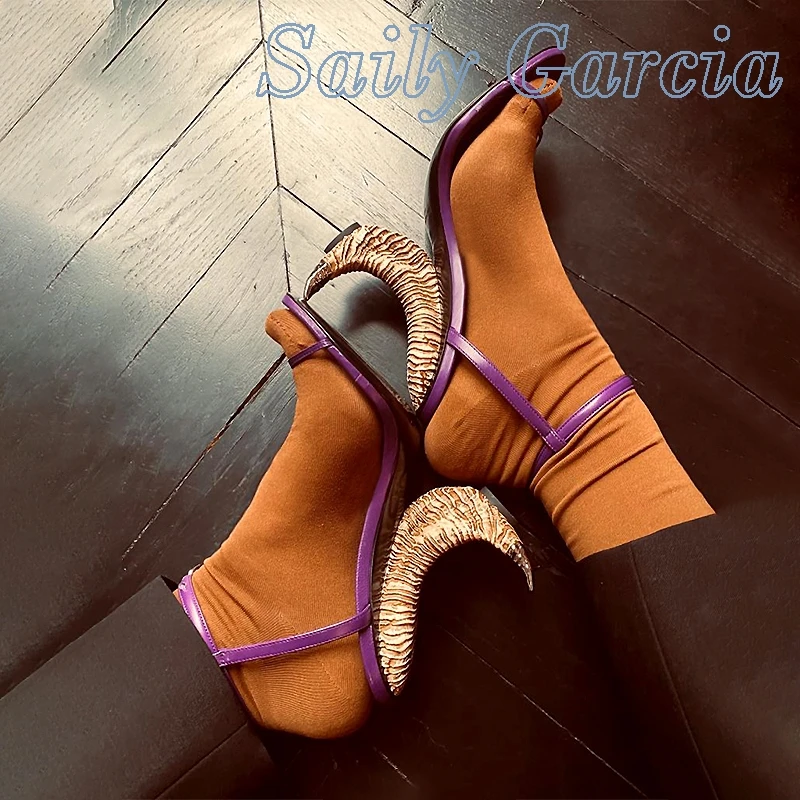 

Contrasting Colors Strange Style Leather Wrap Heels Buckle Hollow Sandals Round Toe Ankle Strap New Summer 2022 Ladies Shoes