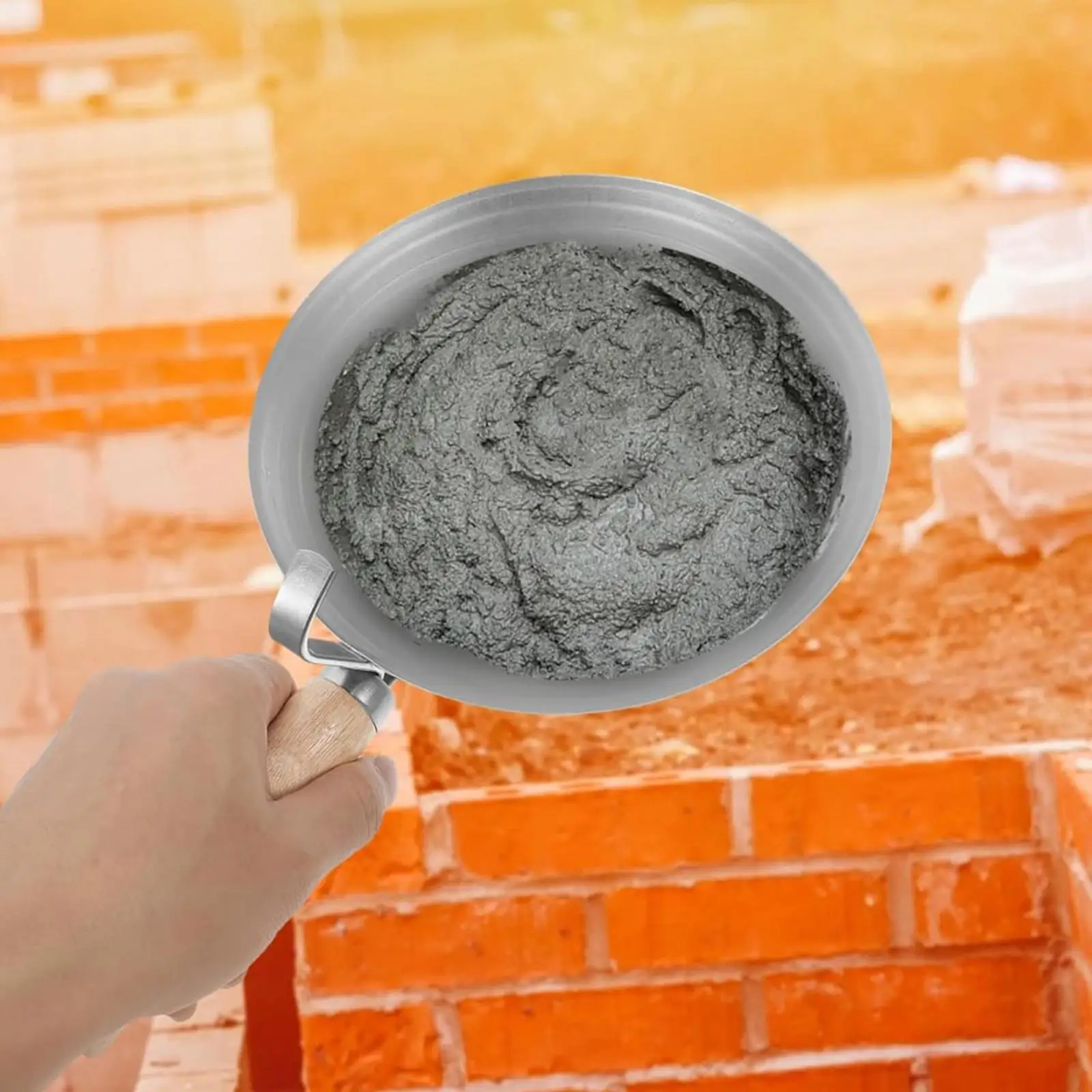 Cement Bucket Scoops Construction Tool Bowl Wooden Handle Home Renovations DIY