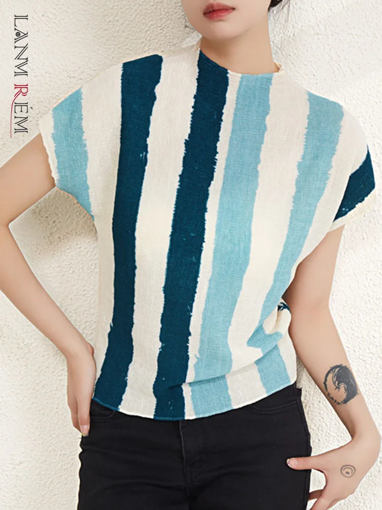 

LANMREM плиссированная футболка для женщин, модная полосатая футболка с короткими рукавами, тонкая цветная Женская одежда, повседневная Весенняя Новинка 2023, 2YA1619