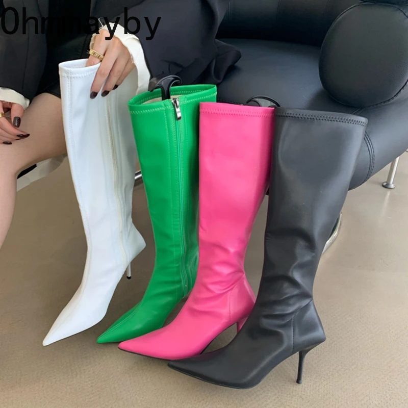 

Keep Warm Winter High Boots For Women Fashion Short Plush Pointed Toe Long Boots Female Thin High Heel Women's Footwear