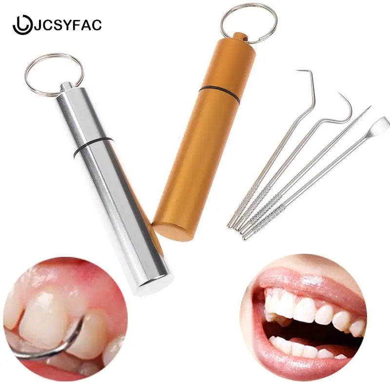 

4pcs Toothpick Set Metal Stainless Steel Oral Cleaning Tooth Flossing Portable Toothpick Floss Teeth Cleaner With Storage Tube