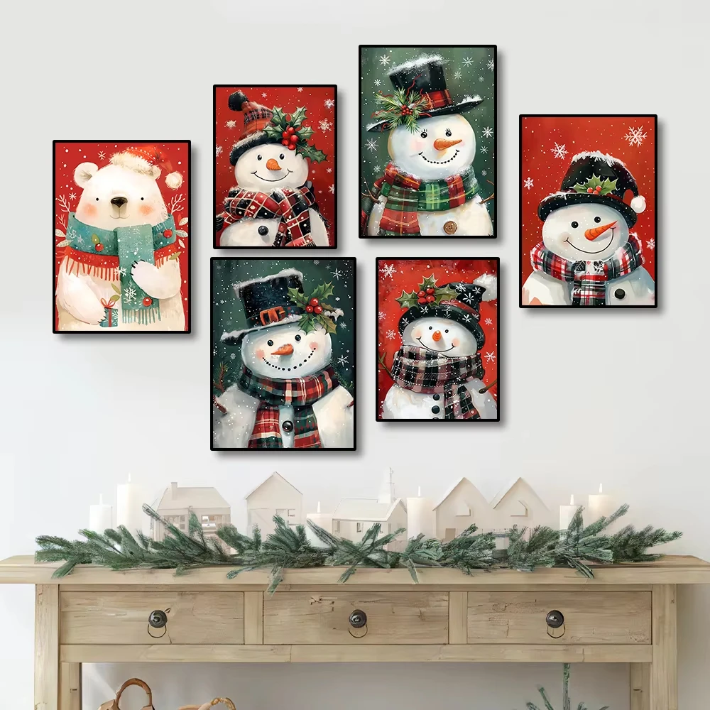 Рождественский мультяшный холст Картина на холсте с изображением снеговика