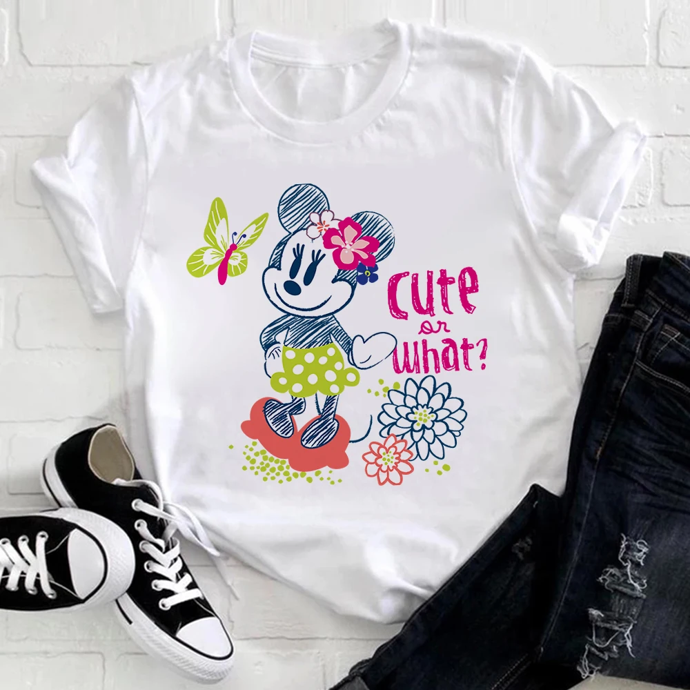 

Women Minnie Mickey New Products Comfortable Aesthetic Print Cartoon Sweet Female Popular Tshirt Minnie Mouse Disney T Shirt