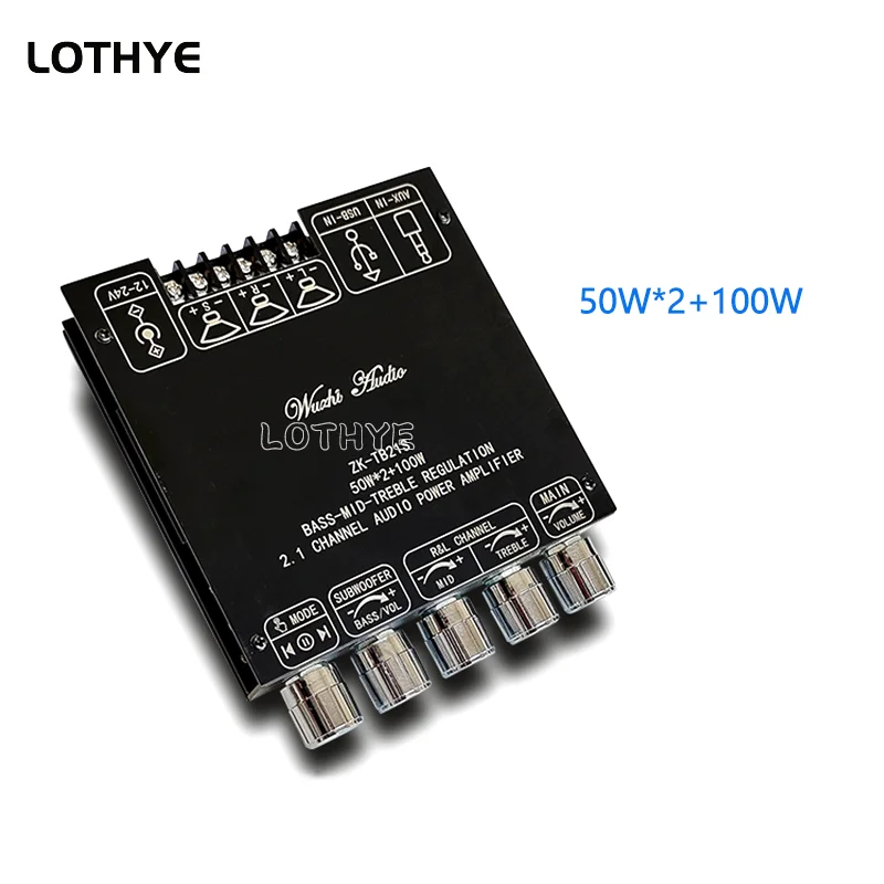 

2.1 Channel Bluetooth 5.1 DC 12-24V Audio Power Amplifier Board Module Subwoofer Mid-range Treble TPA3116 50W*2+100W TB21S