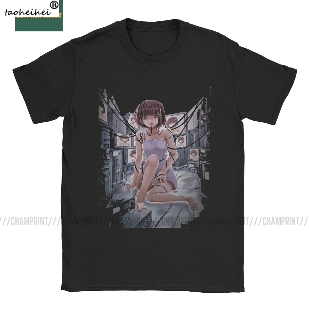 Lain Iwakura серийные эксперименты футболка для мужчин блестящая Манга Девушка