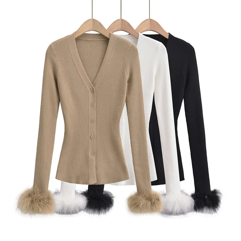 Осенний новый однобортный вязаный свитер с длинными рукавами и v-образным