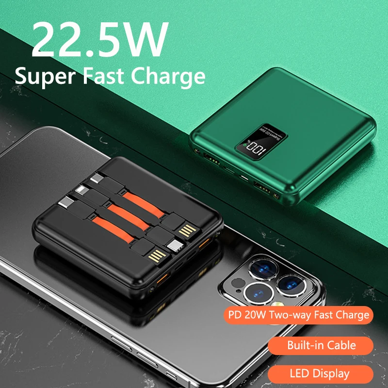 

22.5W Fast Charge Power Bank 20000mAh With USB C Cable for Huawei Samsung Xiaomi iPhone 14 13 External Battery Charger Powerbank