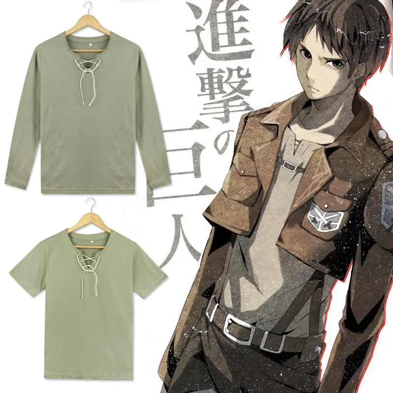 

Anime Attack on Titan Eren Jaeger T Shirt Cosplay Costume Shingeki no Kyojin Long Sleeve Green Scouting Legio Casual T-shirt