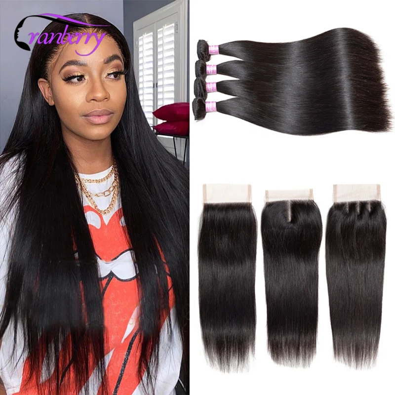 

Bone Straight Hair Bundles With Closure Cranberry Hair 100% Remy Human Hair Bundles With Closure Brazilian 4x4 Lace Closure