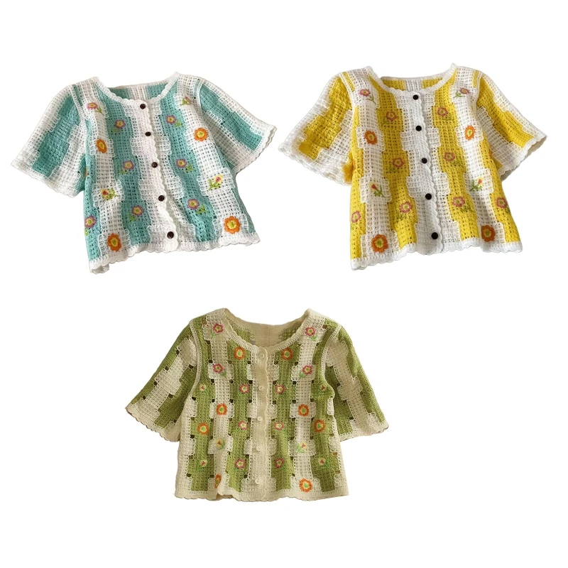 

Patchwork Women Cardigans Fashion Slim Ladies Knitted Blouse Short Sleeve Tees