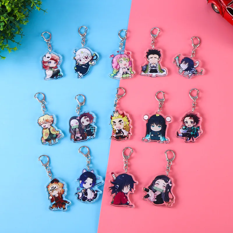 

Hot Japan Anime Demon Slayer Kimetsu No Yaiba Diy Keyrings Acrylic Figure Rengoku Kamado Nezuko Key Chains Kawaii Bags Keychain
