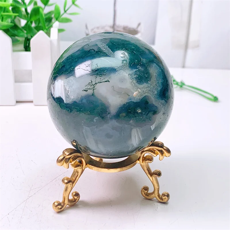 

7.4cm Natural Crystal Moss Agate Sphere Ball Home Decoration And Witchcraft Supplies Anyolite Witch Spiritual Decor Wicca
