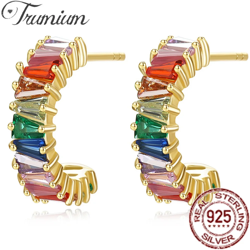 

Trumium 925 Sterling Silver Hoop Earrings for Women Color Zircon Retro Luxury Stud Earring Engagement Wedding Jewelry Gifts
