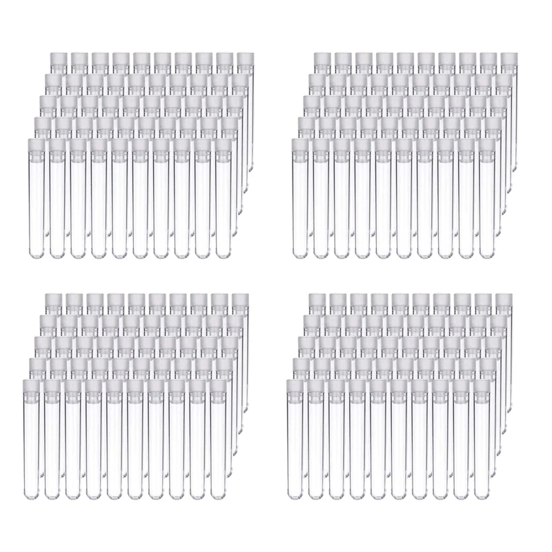 

400Pcs Clear Plastic Test Tubes with White Screw Caps Sample Containers Bottles Push Caps 12X75mm