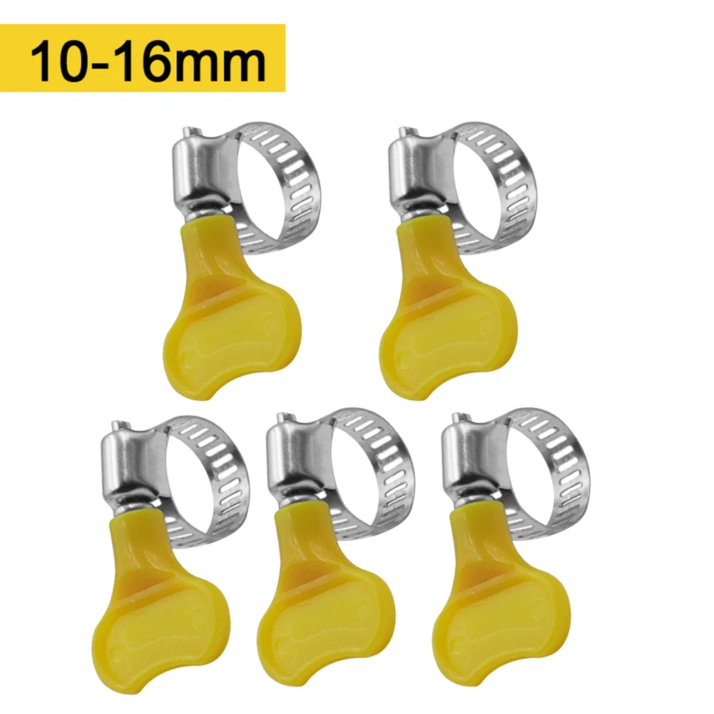 

5pcs 10-38mm Adjustable Yellow Plastic Handle Hand Wriggle Hose Clamps Pipe Clip For Air Hoses Water Pipes Fuel Hoses Silicon